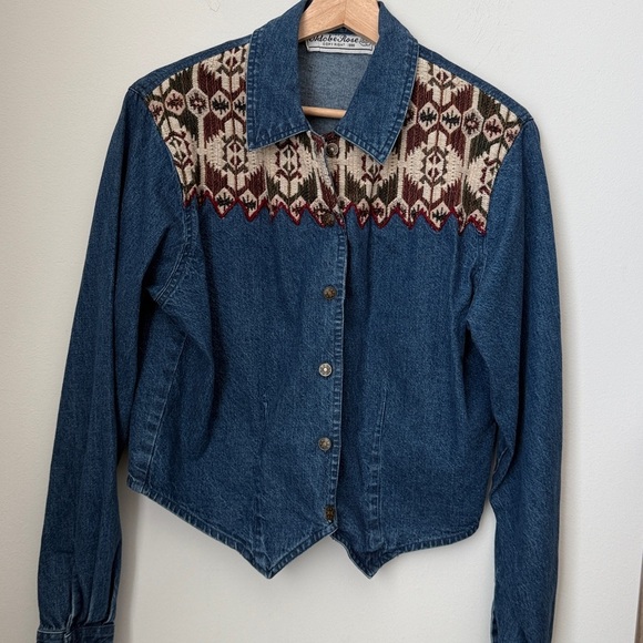 Adobe Rose Jackets & Blazers - 90’ Vintage Blue Denim Jacket with Patterned Accents